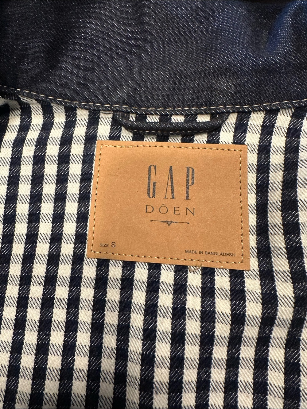 GAP × DÔEN Gingham Denim Chore Jacket Blue White Utility Barn Coat Size S - Picture 6 of 7